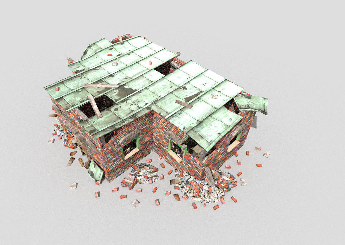 low poly destroyed building 3 Low-poly 3D model_3