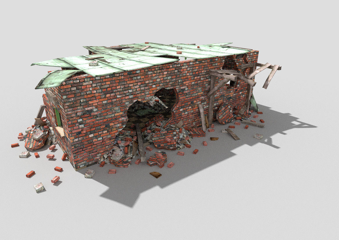low poly destroyed building 3 Low-poly 3D model_6