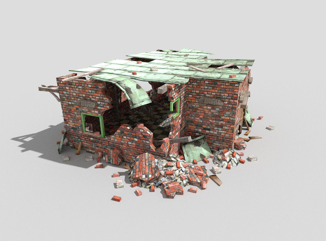 low poly destroyed building 3 Low-poly 3D model_2
