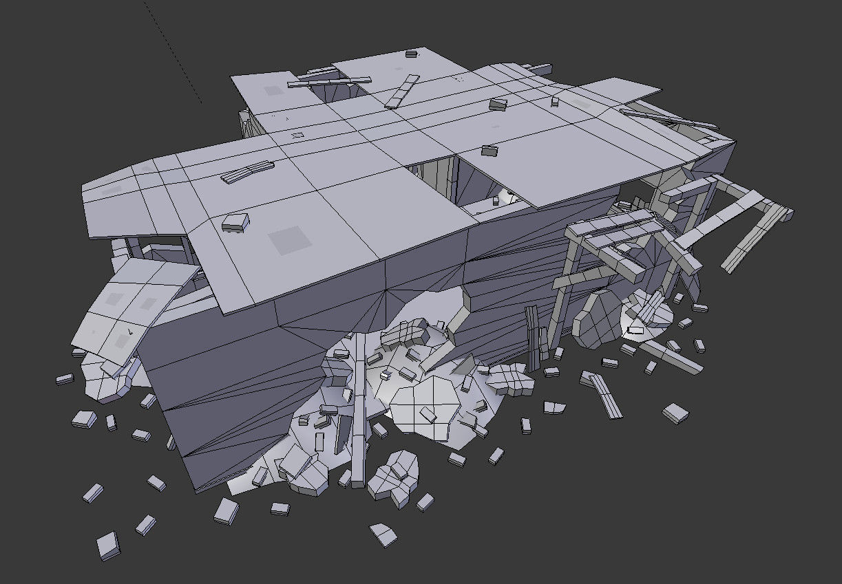 low poly destroyed building 3 Low-poly 3D model_8