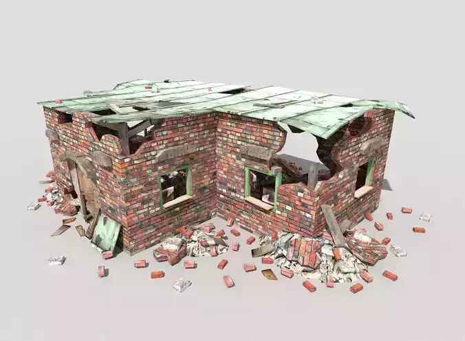 low poly destroyed building 3