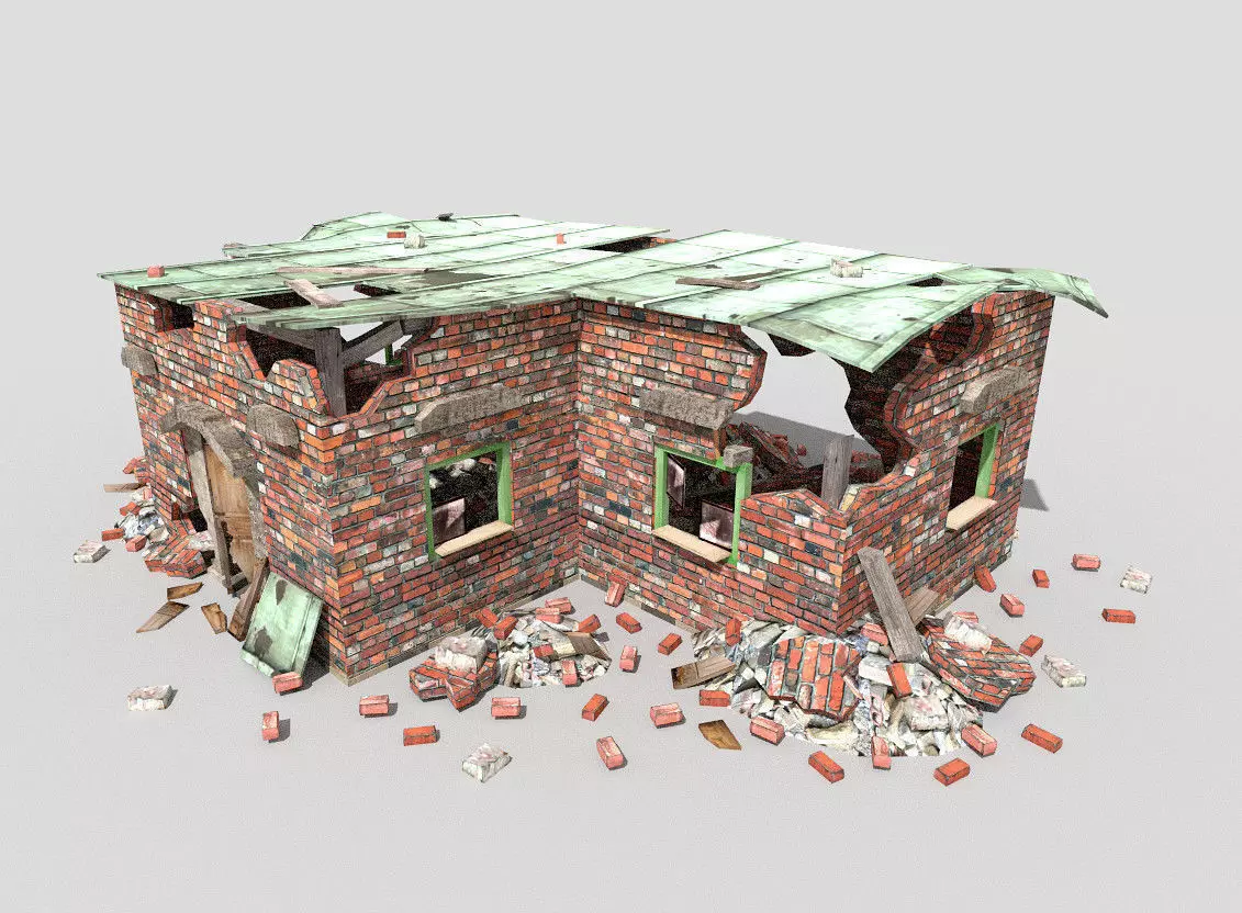 low poly destroyed building 3 Low-poly 3D model_0