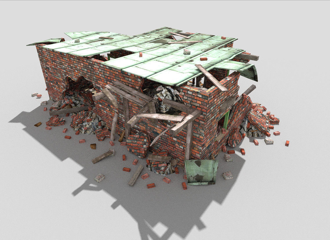 low poly destroyed building 3 Low-poly 3D model_7