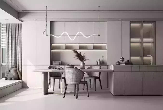 Contemporary Luxury Kitchen Interior - Photorealistic Archviz 3D model 2
