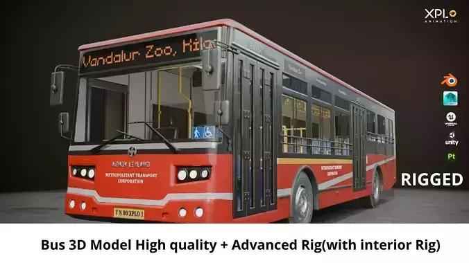 3D Bus Model  with Detailed Interiors and Advanced Rig System