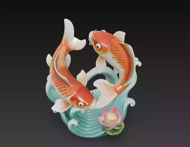 Twin Koi Harmony - Feng Shui Lucky Fish Sculpture 3D Model 3D print model