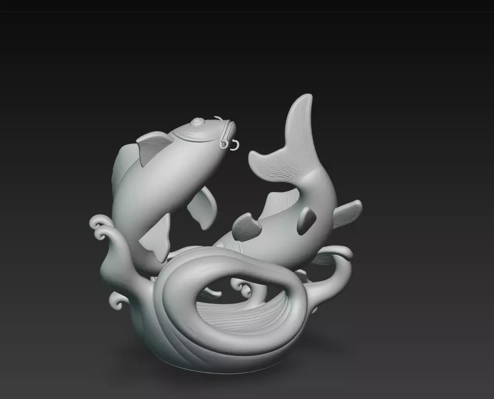 Twin Koi Harmony - Feng Shui Lucky Fish Sculpture 3D Model 3D print model_7