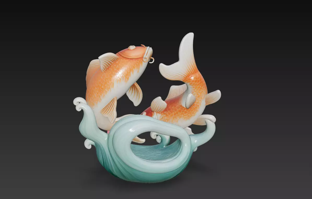 Twin Koi Harmony - Feng Shui Lucky Fish Sculpture 3D Model 3D print model_1