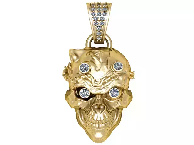 Crowned Fury Skull Pendant 3D Printable Jewelry Model