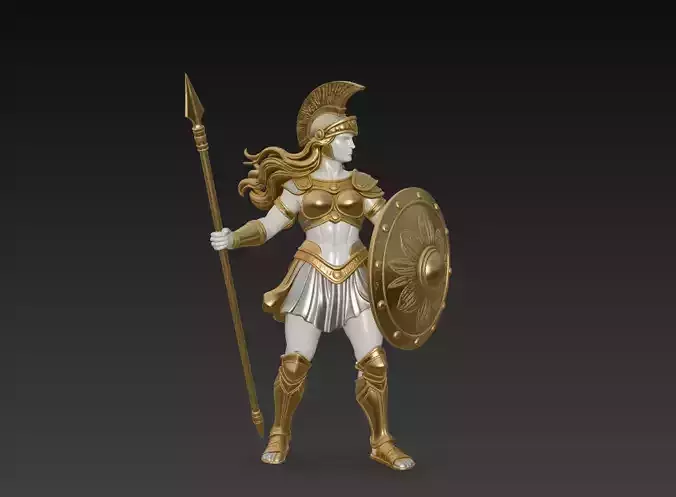 Sacred Guardian Warrior  Mythic Spear Shield Female Sculpture