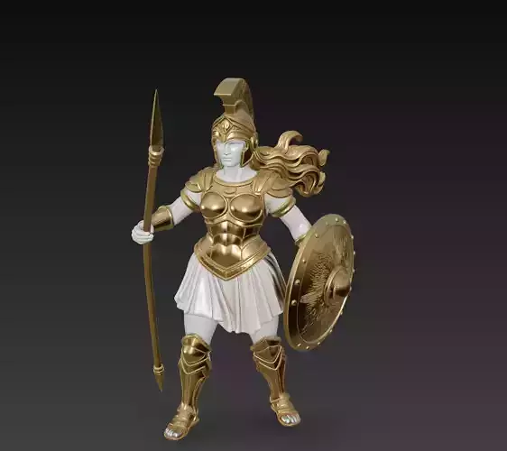 Divine Warrior Goddess - Mythic Spear - Shield Sculpture 3D 3D print model