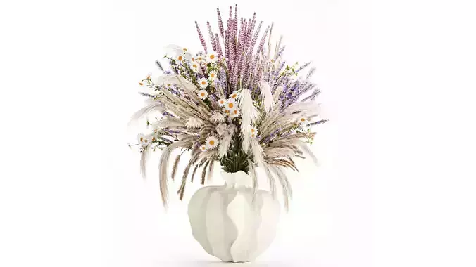 Realistic bouquet dried flowers lavender pampas vase decor 