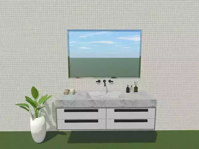 Sleek and Modern Vanity with Rectangular Hanging Drawer