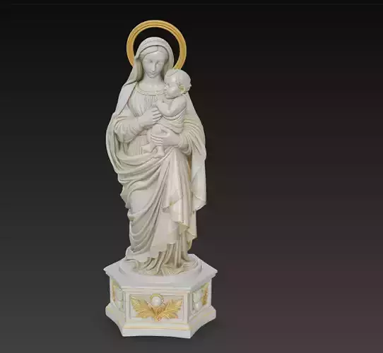 Majestic Virgin Mary With Child - Pedestal Holy Statue 3D Model