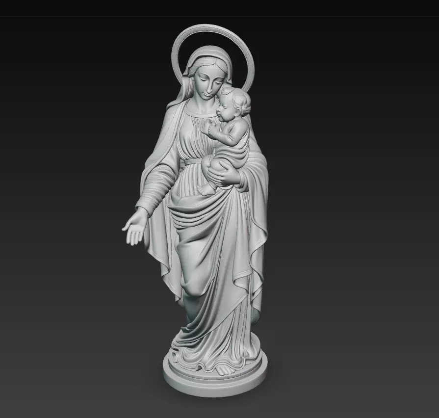 Holy Madonna Offering Blessing - Virgin Mary With Child Statue 3D print model_5