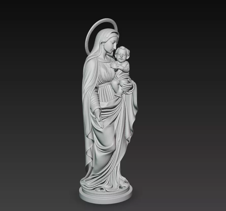 Holy Madonna Offering Blessing - Virgin Mary With Child Statue 3D print model_6