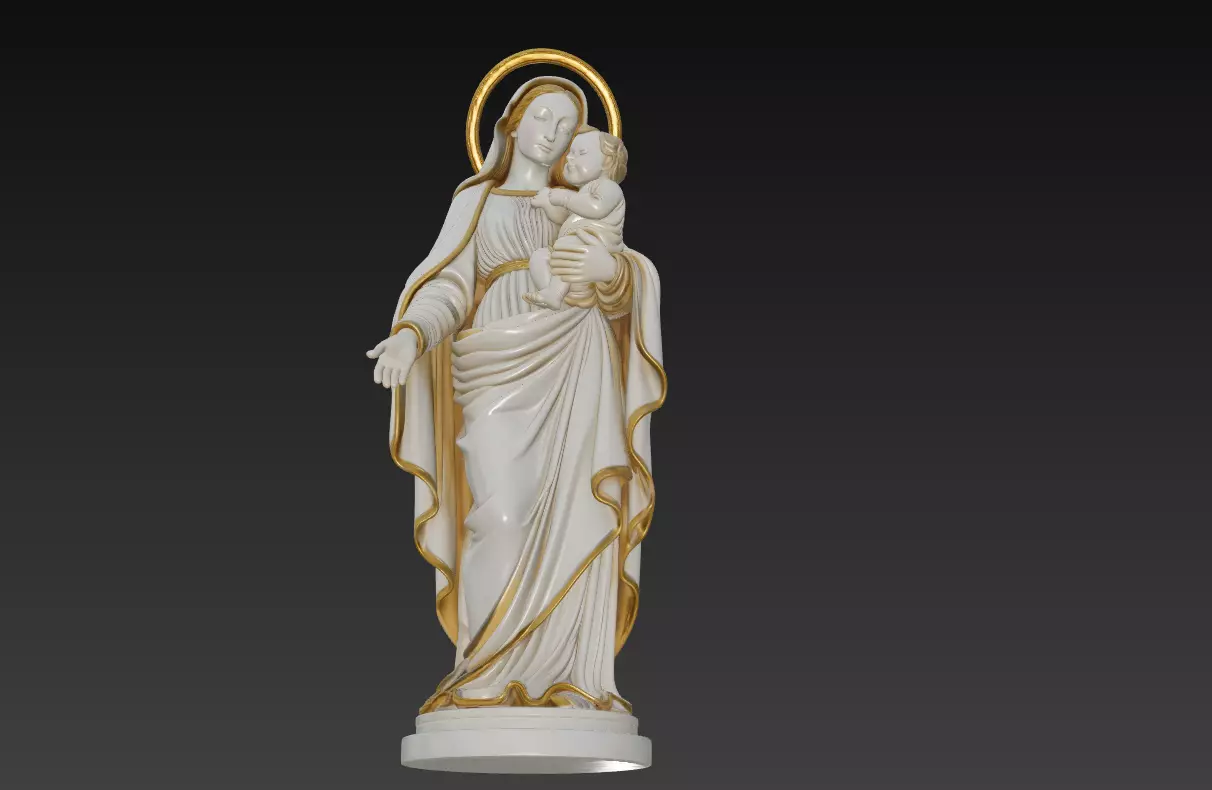 Holy Madonna Offering Blessing - Virgin Mary With Child Statue 3D print model_1