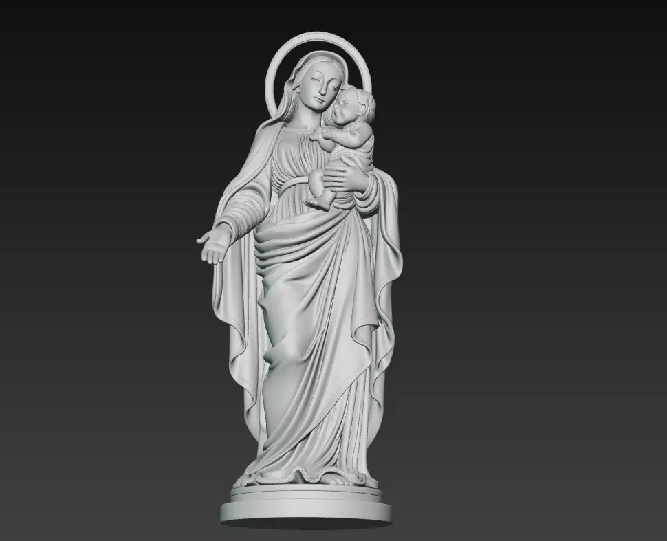 Holy Madonna Offering Blessing - Virgin Mary With Child Statue 3D print model_9