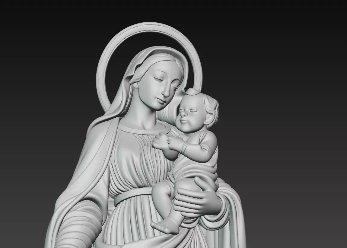 Holy Madonna Offering Blessing - Virgin Mary With Child Statue 3D print model_8