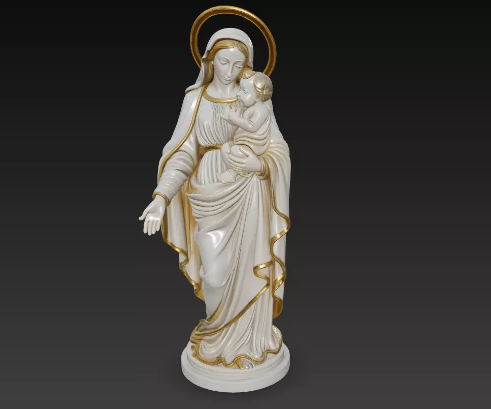 Holy Madonna Offering Blessing - Virgin Mary With Child Statue 3D print model_0