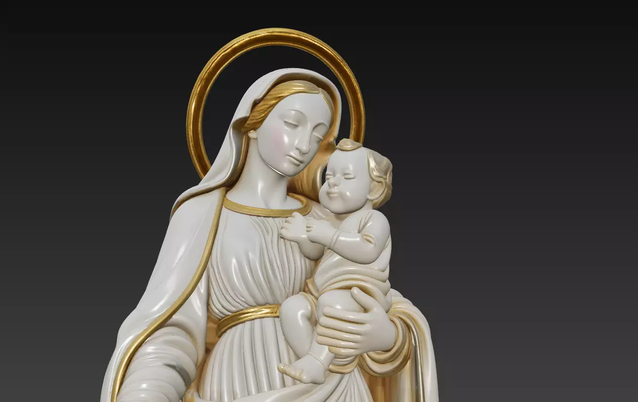 Holy Madonna Offering Blessing - Virgin Mary With Child Statue 3D print model_3