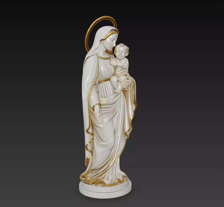 Holy Madonna Offering Blessing - Virgin Mary With Child Statue 3D print model_4