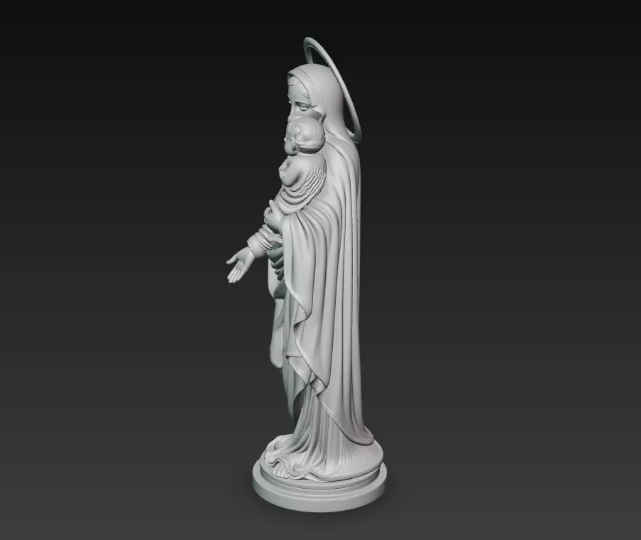Holy Madonna Offering Blessing - Virgin Mary With Child Statue 3D print model_7