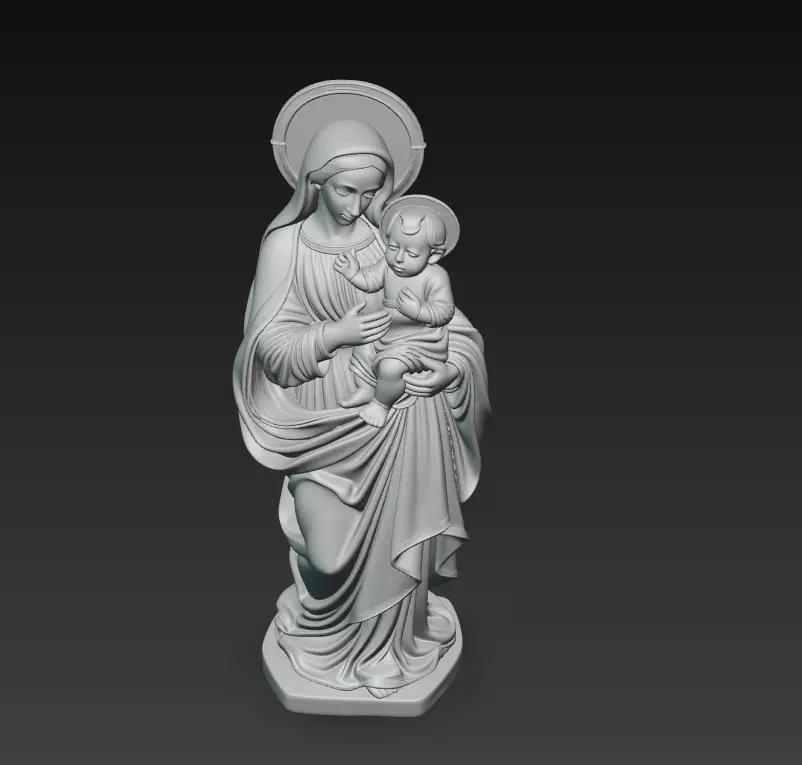 Gentle Madonna - Child - Blessed Virgin Mary Statue 3D Model 3D print model_8