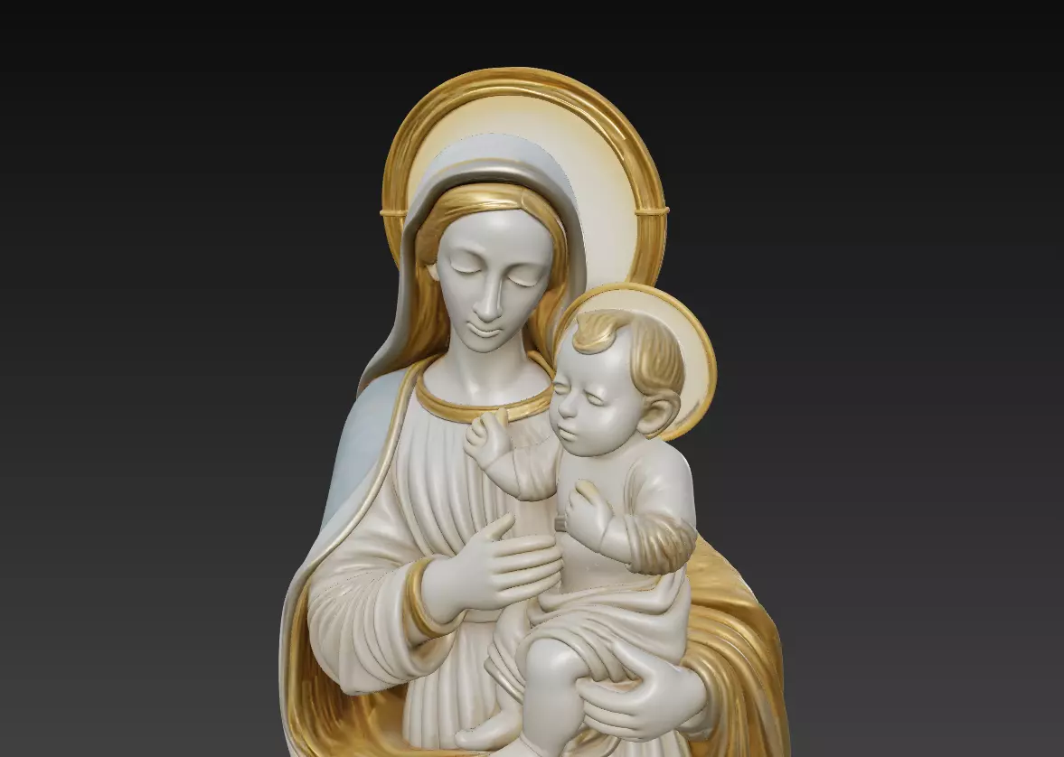 Gentle Madonna - Child - Blessed Virgin Mary Statue 3D Model 3D print model_3