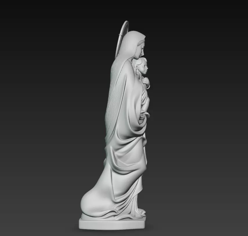 Gentle Madonna - Child - Blessed Virgin Mary Statue 3D Model 3D print model_12