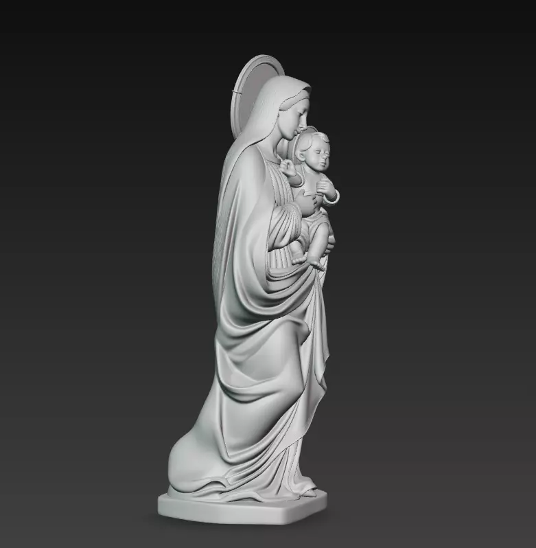 Gentle Madonna - Child - Blessed Virgin Mary Statue 3D Model 3D print model_11