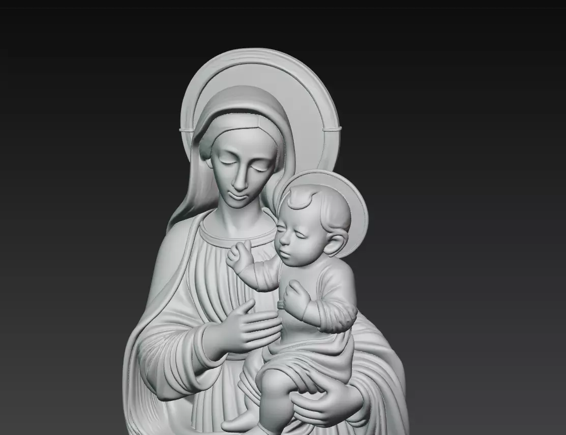 Gentle Madonna - Child - Blessed Virgin Mary Statue 3D Model 3D print model_7