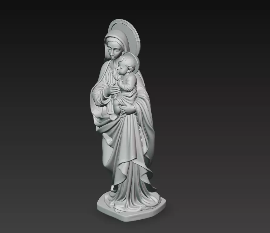 Gentle Madonna - Child - Blessed Virgin Mary Statue 3D Model 3D print model_9