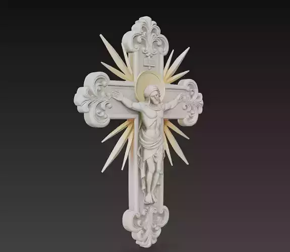 Sacred Radiant Cross - Jesus Relief CNC 3D Model 3D print model