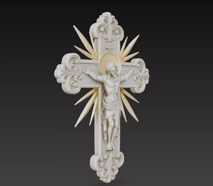 Sacred Radiant Cross - Jesus Relief CNC 3D Model 3D print model_0