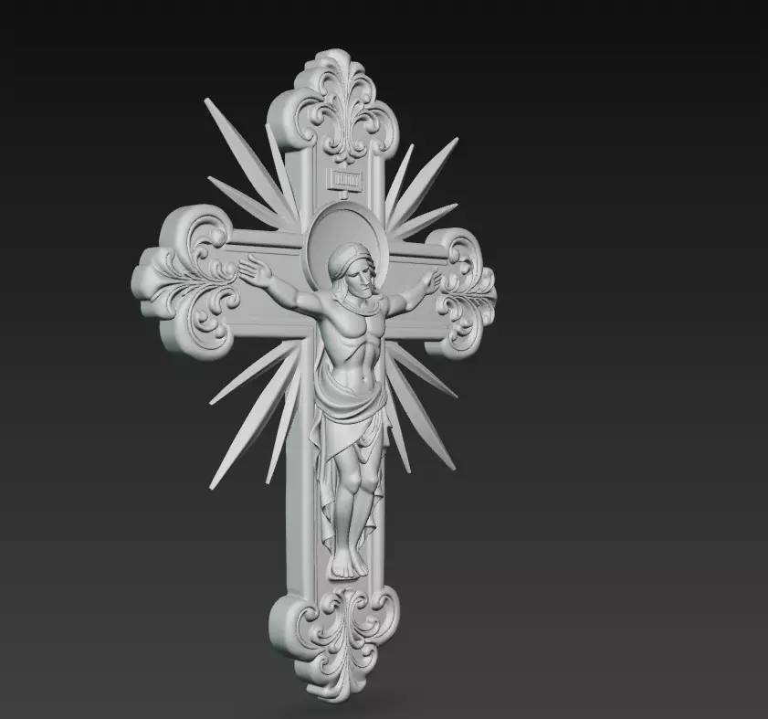 Sacred Radiant Cross - Jesus Relief CNC 3D Model 3D print model_7