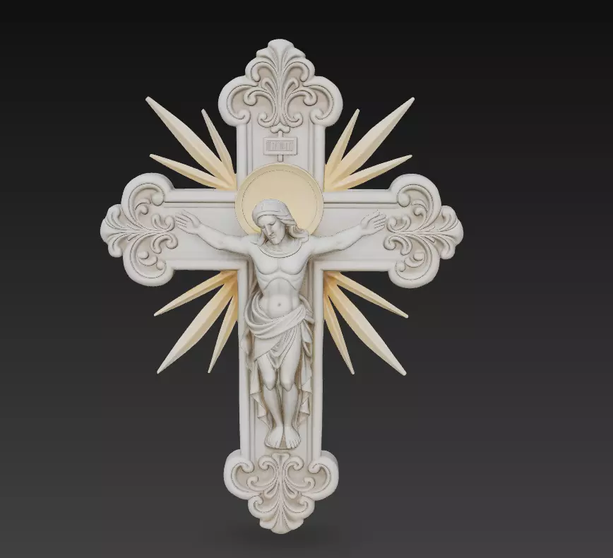Sacred Radiant Cross - Jesus Relief CNC 3D Model 3D print model_1