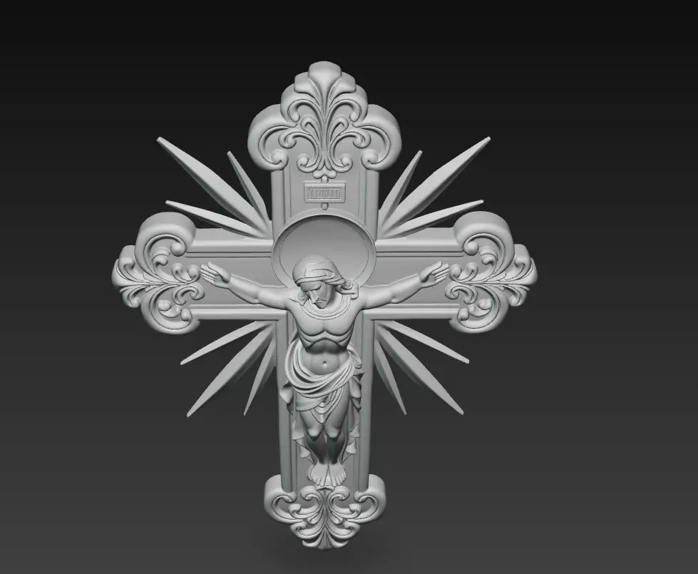 Sacred Radiant Cross - Jesus Relief CNC 3D Model 3D print model_8