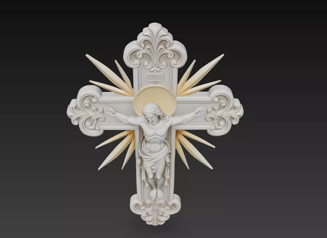 Sacred Radiant Cross - Jesus Relief CNC 3D Model 3D print model_2