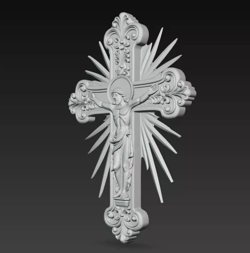 Radiant Christ Cross Relief - Sacred Resurrection 3D Model 3D print model_6