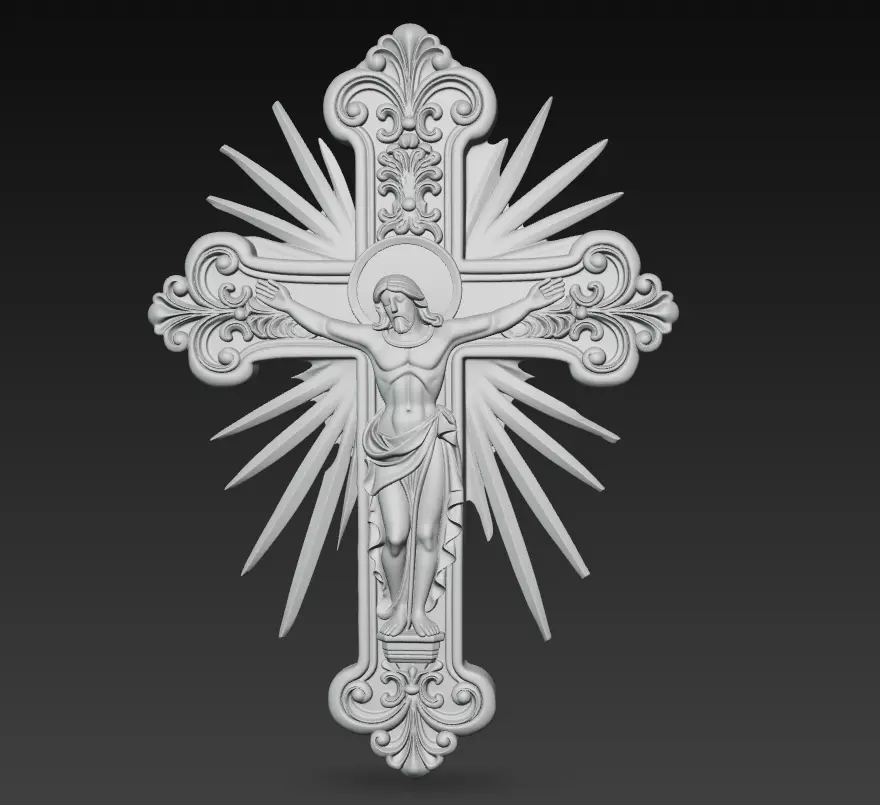 Radiant Christ Cross Relief - Sacred Resurrection 3D Model 3D print model_8