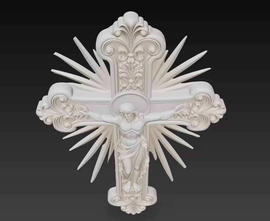 Radiant Christ Cross Relief - Sacred Resurrection 3D Model 3D print model_3