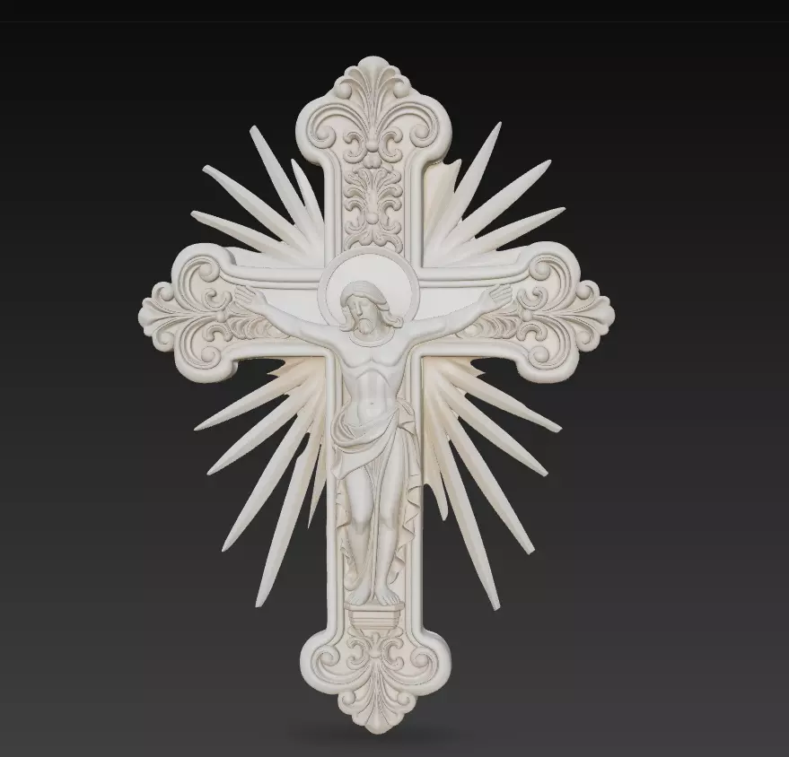 Radiant Christ Cross Relief - Sacred Resurrection 3D Model 3D print model_1