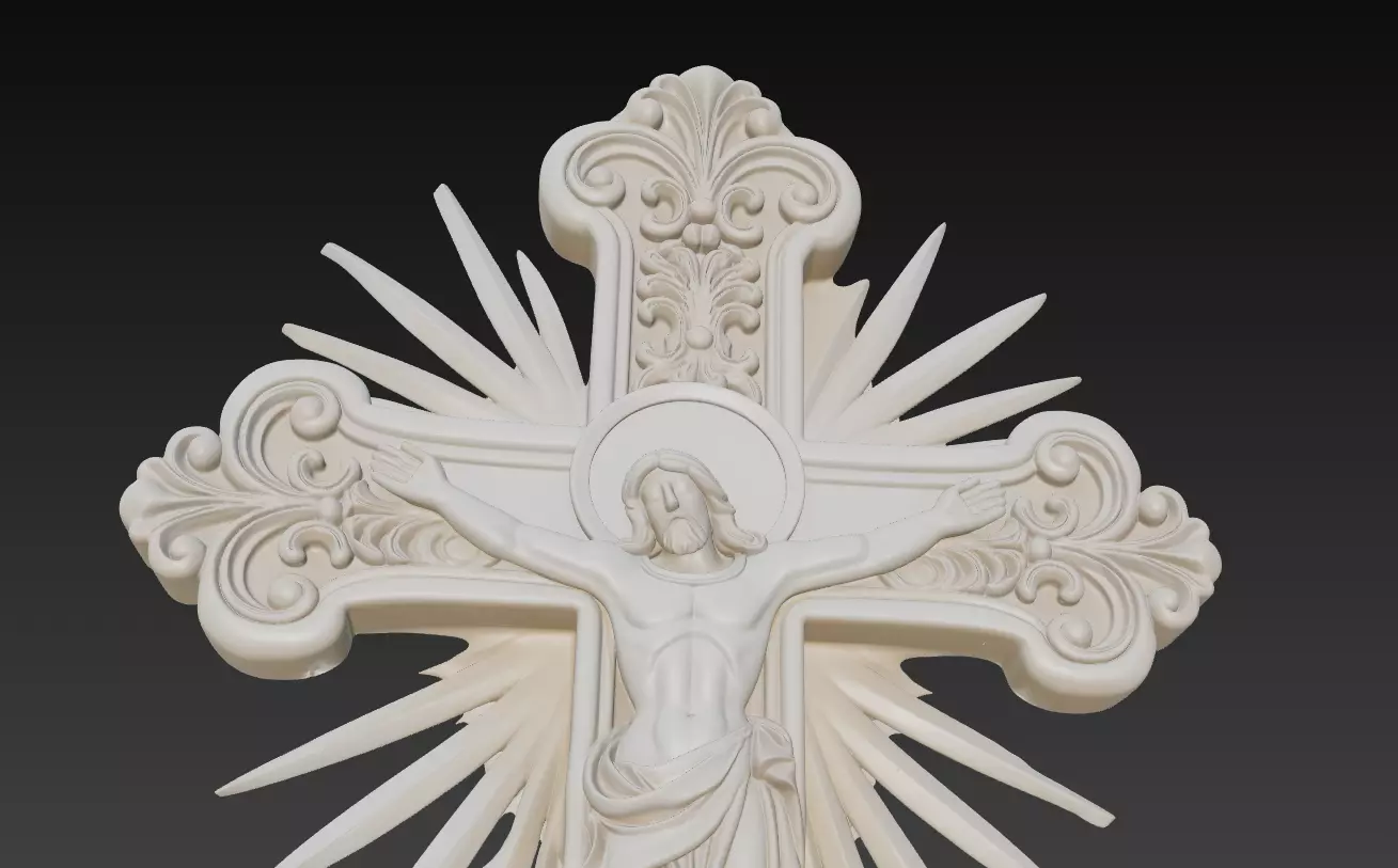 Radiant Christ Cross Relief - Sacred Resurrection 3D Model 3D print model_0