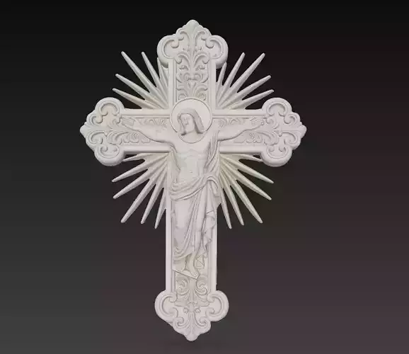 Radiant Christ Cross - Ornamental Resurrection Relief 3D Model 3D print model