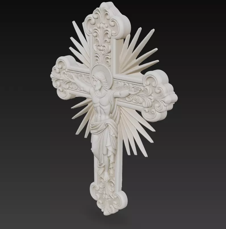 Radiant Christ Cross - Ornamental Resurrection Relief 3D Model 3D print model_3