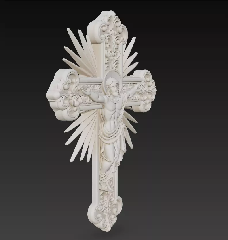 Radiant Christ Cross - Ornamental Resurrection Relief 3D Model 3D print model_1