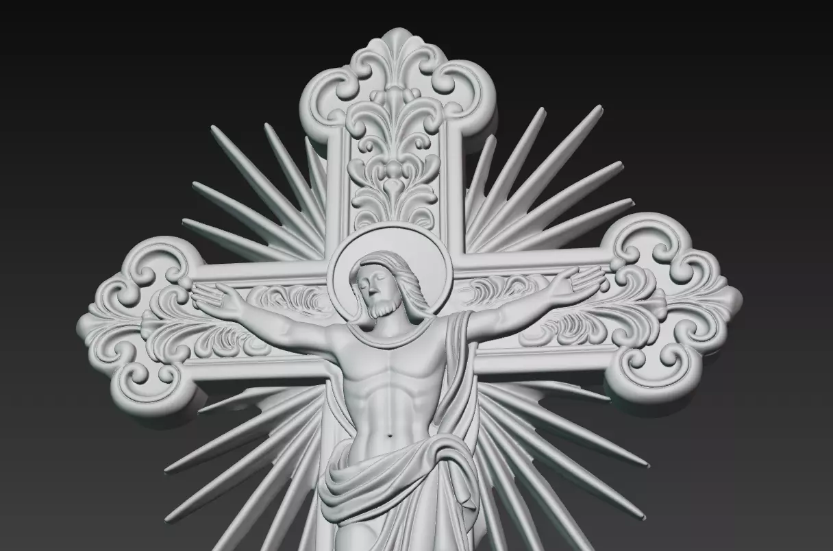 Radiant Christ Cross - Ornamental Resurrection Relief 3D Model 3D print model_8