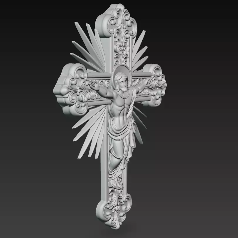 Radiant Christ Cross - Ornamental Resurrection Relief 3D Model 3D print model_7
