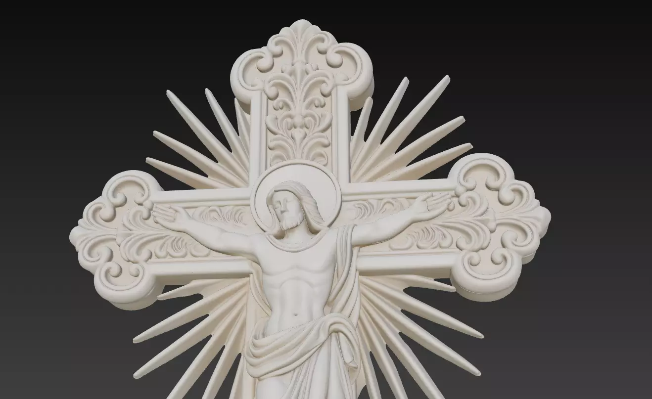 Radiant Christ Cross - Ornamental Resurrection Relief 3D Model 3D print model_2